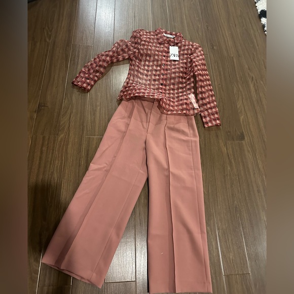Zara print transparent shirt and wide cropped pants - Picture 10 of 12